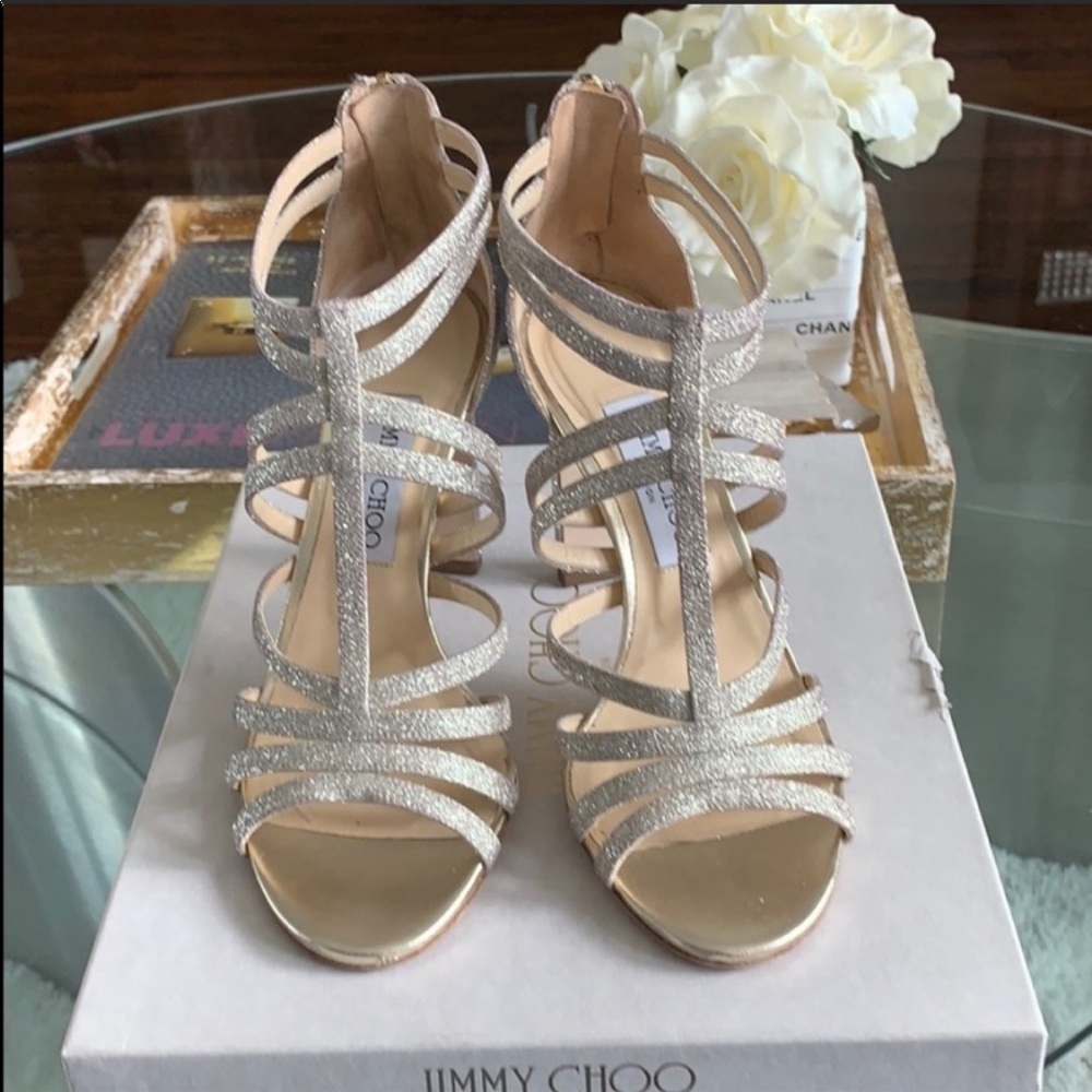 Jimmy Choo Selina Glitter Strappy Sandal Pumps